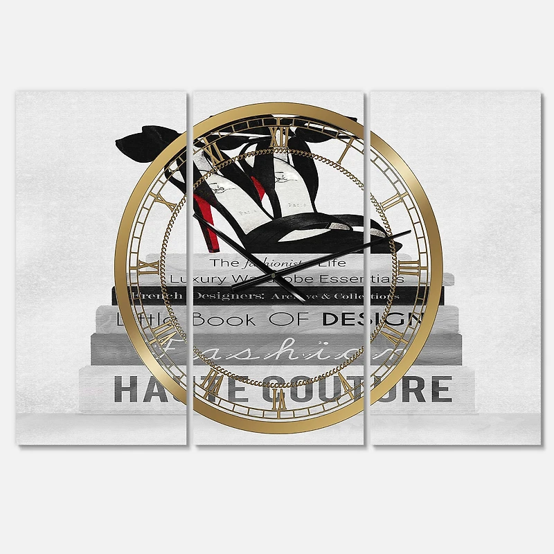 Designart Fashionista Reads III Fashion 3 Panel Large Wall Clock