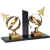 8" Gold Stainless Steel Armillary Bookends with Black Bases Set