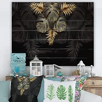 Designart - Black and Gold Tropical Leaves IV