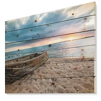 Designart - Rusty Row Boat on Sand at Sunset