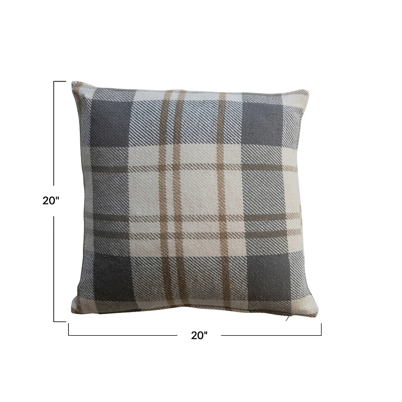 Hello Honey® 20" Brown, Gray & Natural Plaid Brushed Flannel Throw Pillow