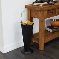 The Novogratz Black Metal Abstract Umbrella Stand with Gold Handle 10" x 9" x 27"