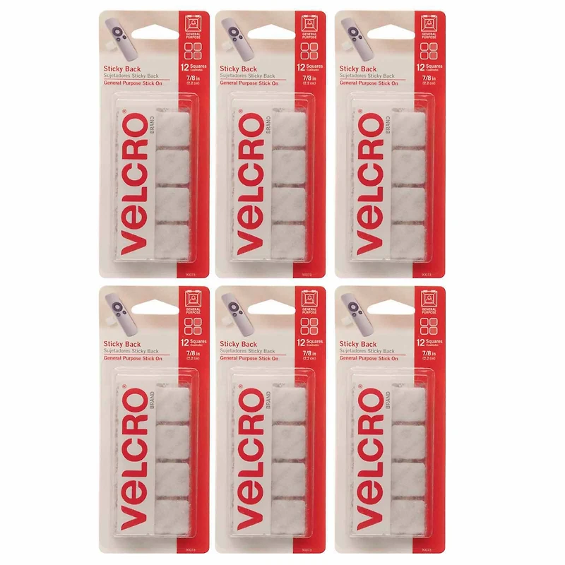Velcro® Sticky Back™ Square Fasteners, 6 Packs of 12