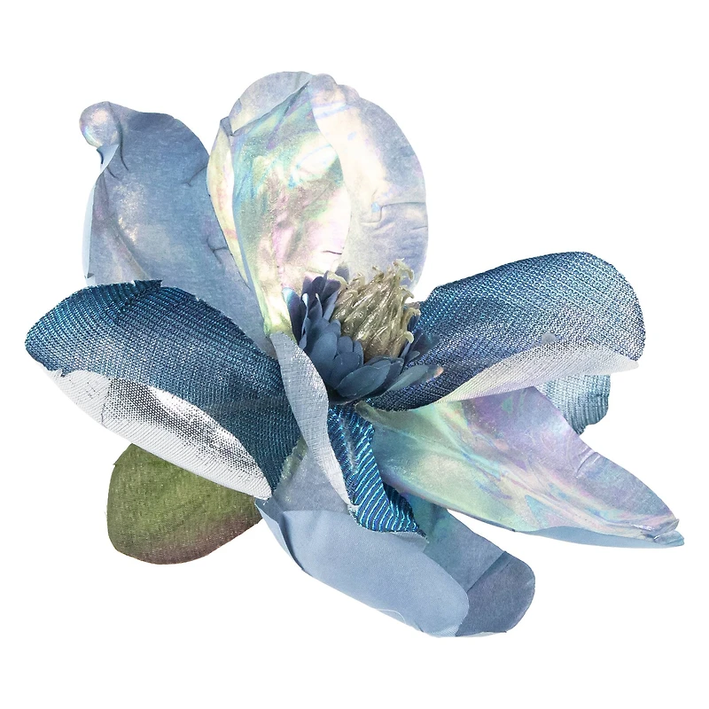 Artificial Magnolia Flower Clip-On Christmas Ornament - 7" - Iridescent Blue