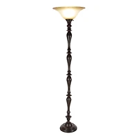 Brown Tempered Glass and Polystone Traditional Torchiere Floor Lamp, 72" x 16" x 16"