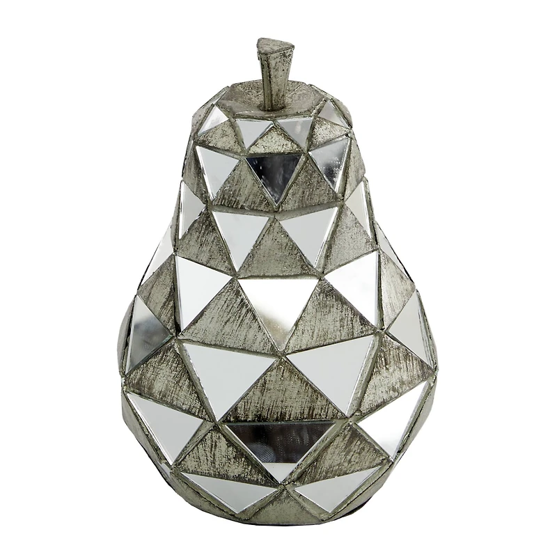 Set of 3 Silver Polystone Contemporary Fruit Sculpture, 4.5", 6.25", 10.5"