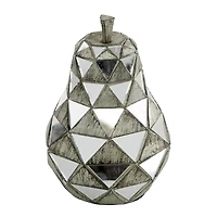 Set of 3 Silver Polystone Contemporary Fruit Sculpture, 4.5", 6.25", 10.5"