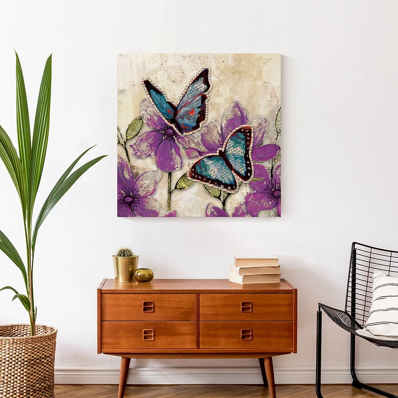 Butterflies With Purple Flowers 24" x 24" Canvas Wall Art
