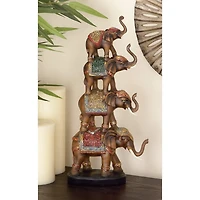 18" Brown Polystone Eclectic Elephant Sculpture