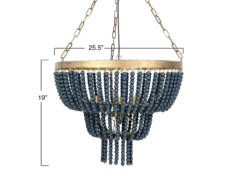 Hello Honey® 25.5" Iron Pendant Light With Blue Wood Beads