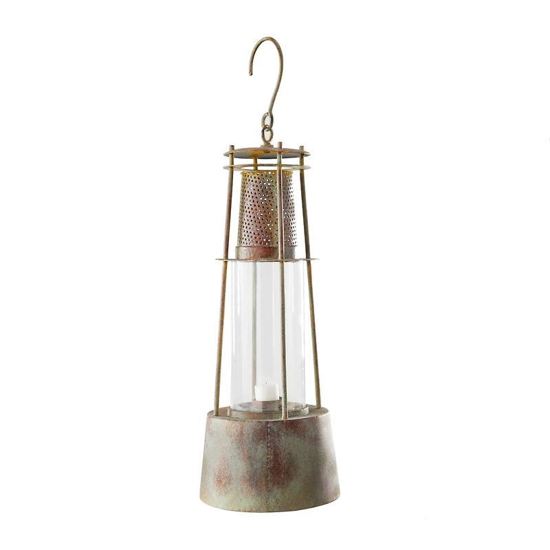 Brown Metal Rustic Lantern, 23" x 9" x 9"