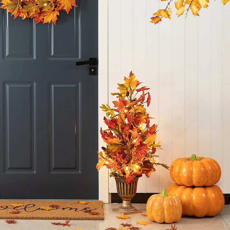 Glitzhome® 3ft. Fall Lighted Maple Leaves Tree in Urn with Timer