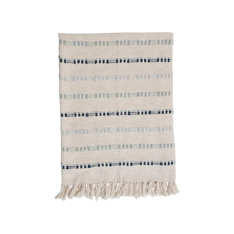 Hello Honey® Cream & Blue Embroidered Throw with Fringe