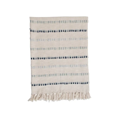 Hello Honey® Cream & Blue Embroidered Throw with Fringe