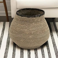 Hello Honey® 7" Gray & Black Hand-Woven Seagrass Basket