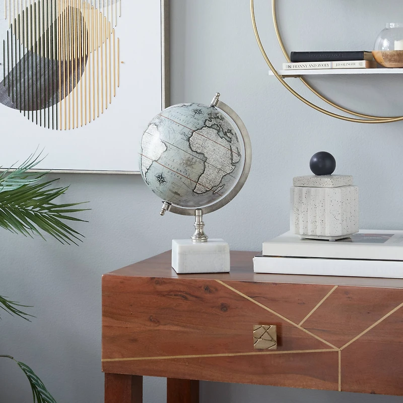 13" White Ceramic & Metal Contemporary Globe