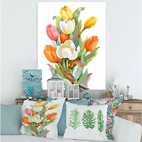 Designart - Blooming White and Orange Tulips Flower