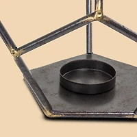 8" Dark Steel & Gold Geometric Metal Candle Holder