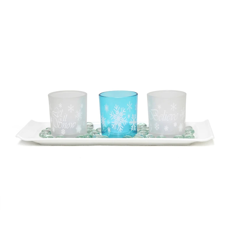 Elegant Designs™ Blue Frost Winter Wonderland Candle Holder Set