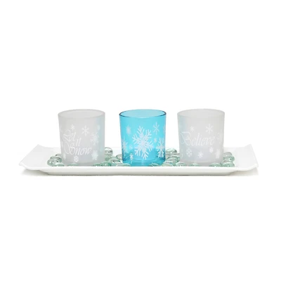 Elegant Designs™ Blue Frost Winter Wonderland Candle Holder Set