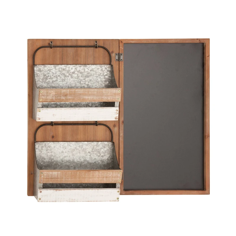 28" Brown Wood Farmhouse Magazine Rack Holder