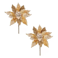 28" Beaded Velvet Poinsettia Flower Stems