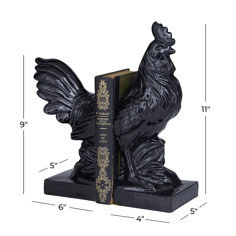 The Novogratz Modern Rooster Farmhouse Dolomite Bookend Set