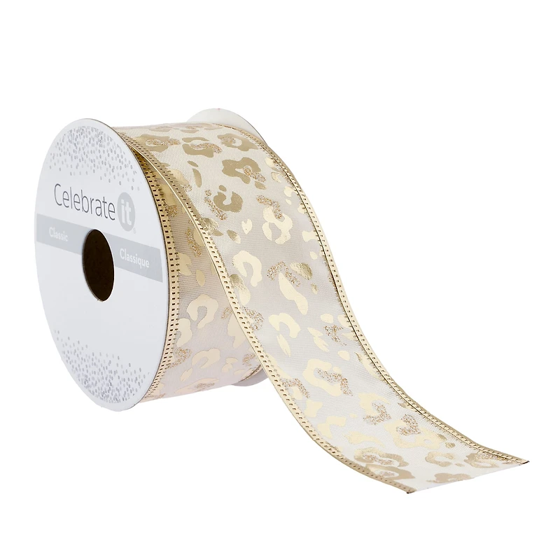 1.5" x 3yd. Gold Leopard Wired Taffeta Ribbon by Celebrate It® Classic