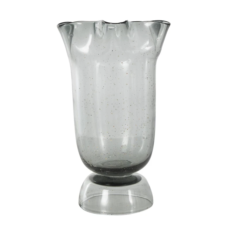 Black Glass Vase Set with Wavy Opening & Gold Speckles