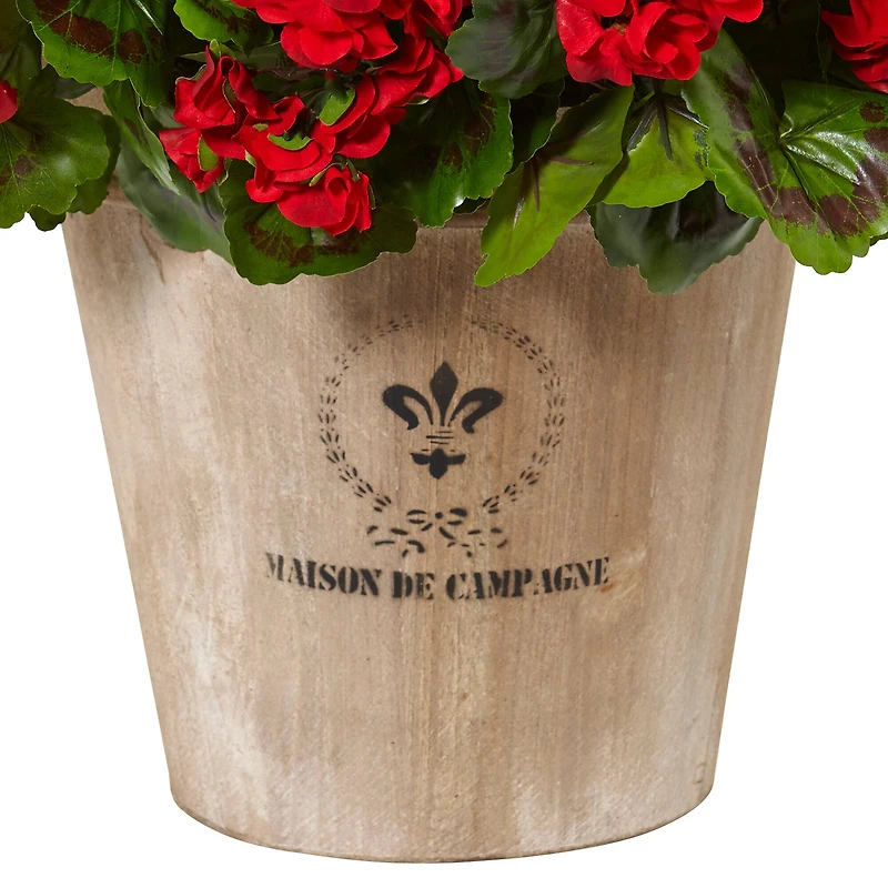 22" Red Geranium in Farmhouse Style Planter