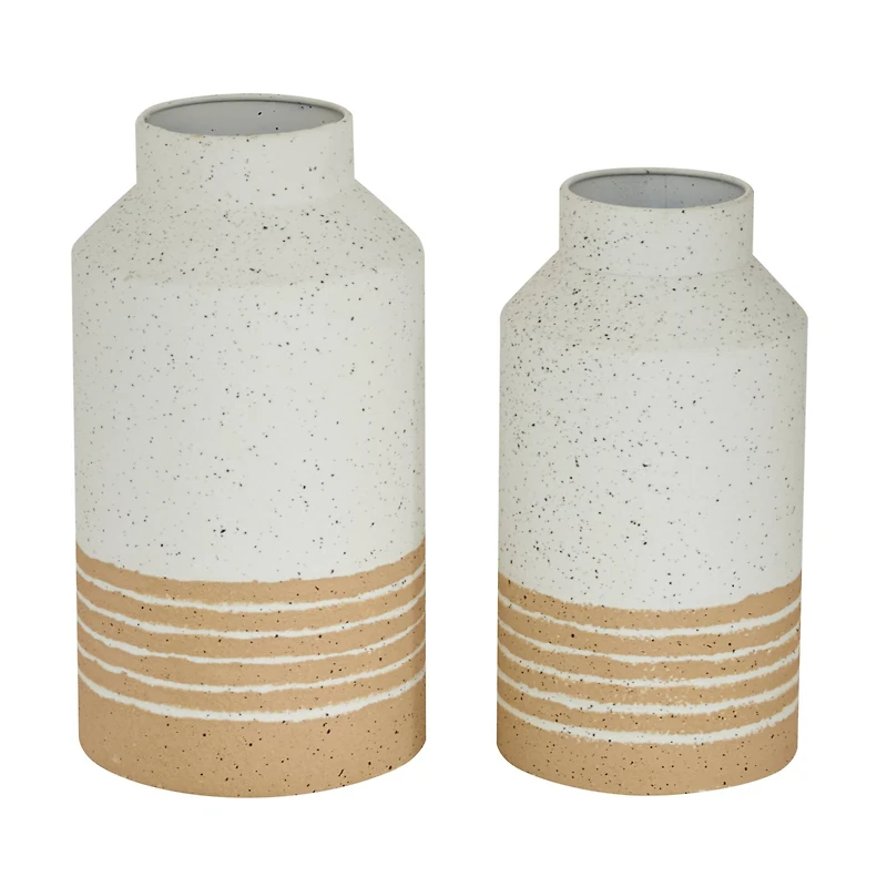 Set of 2 White Metal Farmhouse Vase, 11", 12"