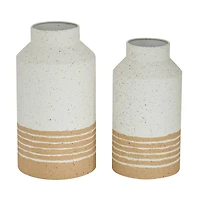 Set of 2 White Metal Farmhouse Vase, 11", 12"