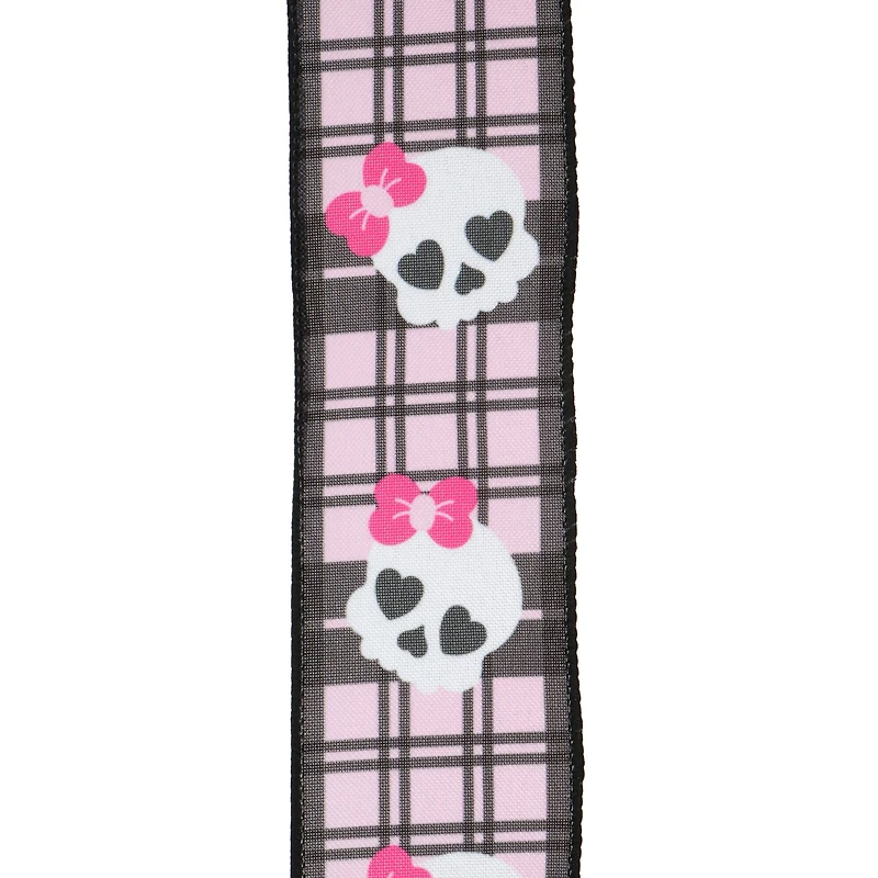 2.5" x 20ft. Pink & Black Skulls on Plaid Wired Ribbon by Celebrate It® Halloween