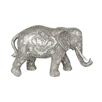 7" Silver Elephant Engraved Floral Sculpture