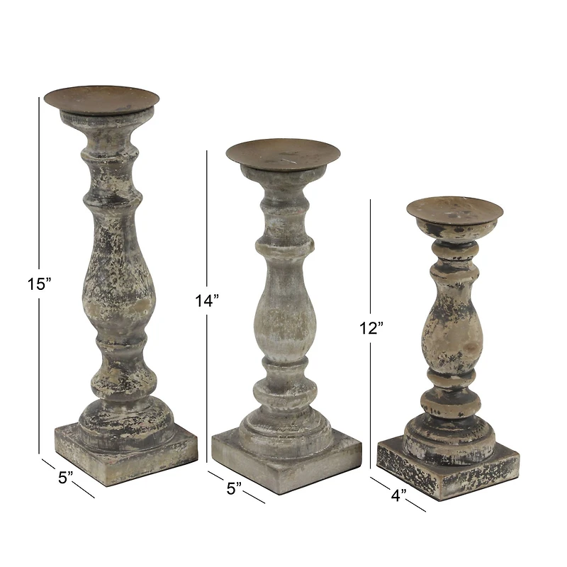 Distressed Brown Wood Traditional Candle Holder Set, 3ct. 