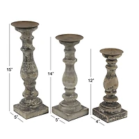 Distressed Brown Wood Traditional Candle Holder Set, 3ct. 