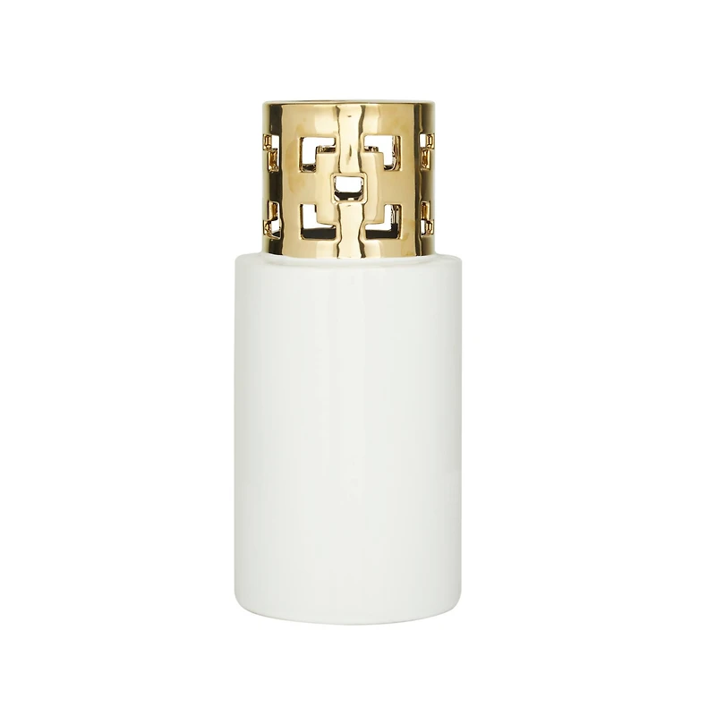 White Stoneware Glam Vase, 12" x 5" x 5"