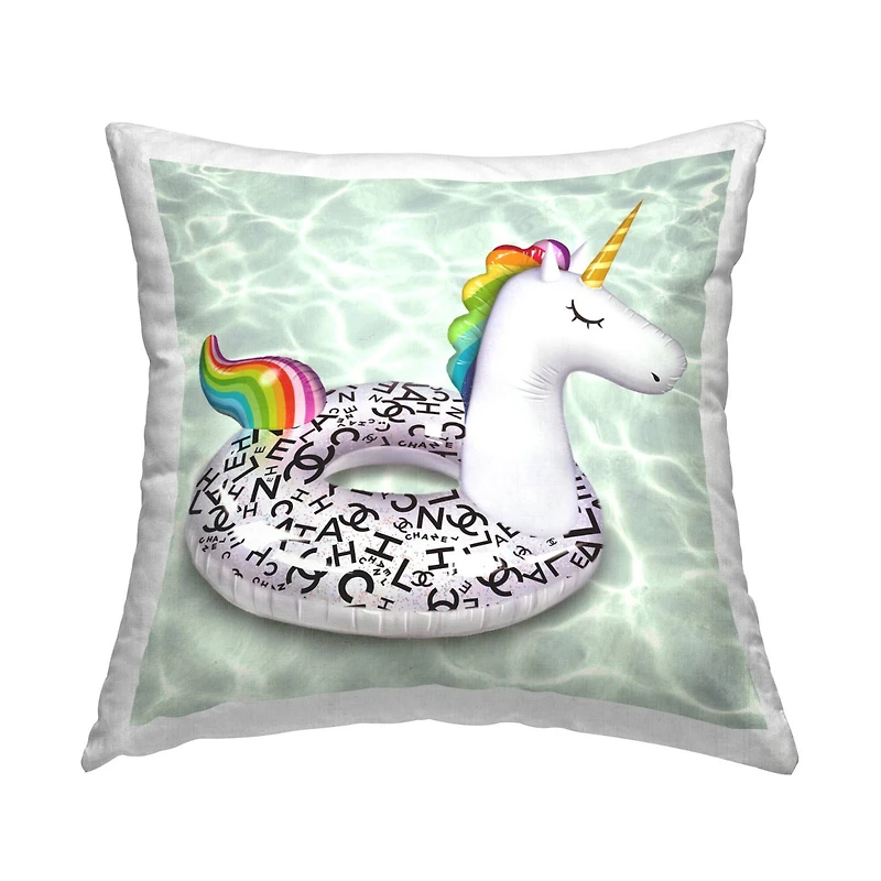 Stupell Industries Rainbow Unicorn Fashion Summer Float Throw Pillow, 18" x 18"