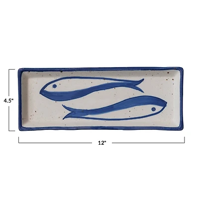 Hello Honey® 12" Blue & White Fish Rectangular Stoneware Bowl