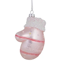 Baby's 1st Christmas Pink Mitten Glass Ornament