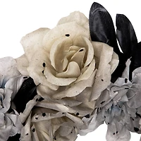 16" Double Skull & Gray Roses Halloween Wreath