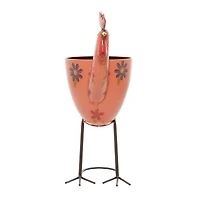 20" Pink Iron Eclectic Rooster Planter