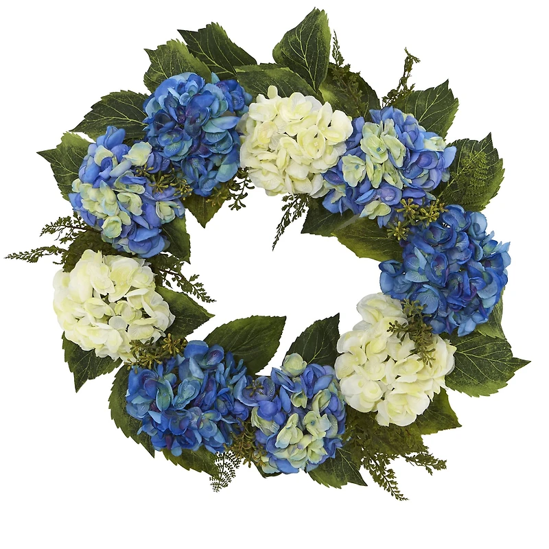 24” Blue & White Hydrangea Wreath