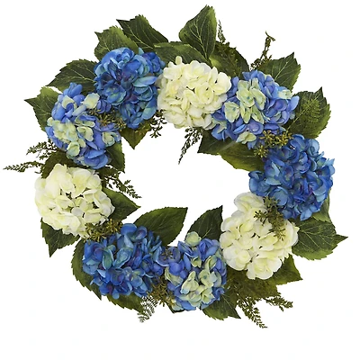 24” Blue & White Hydrangea Wreath