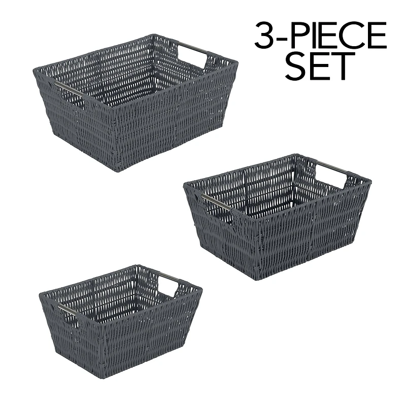 Simplify Charcoal Rattan Tote Basket Set, 3ct.