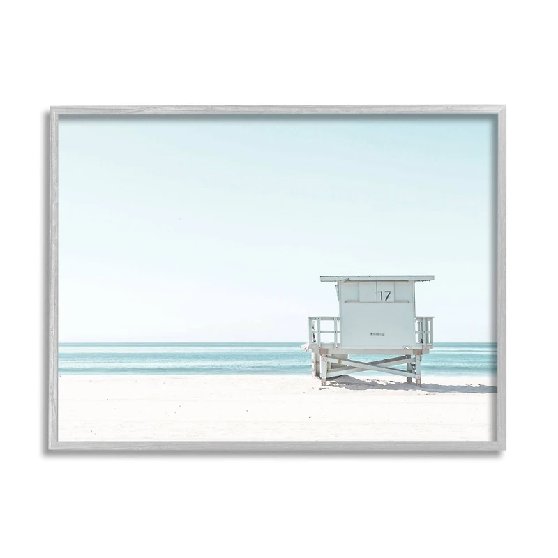Stupell Industries Sun Bleached Blue Coast Lifeguard Shelter Summer Photography Framed Wall Art