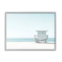 Stupell Industries Sun Bleached Blue Coast Lifeguard Shelter Summer Photography Framed Wall Art
