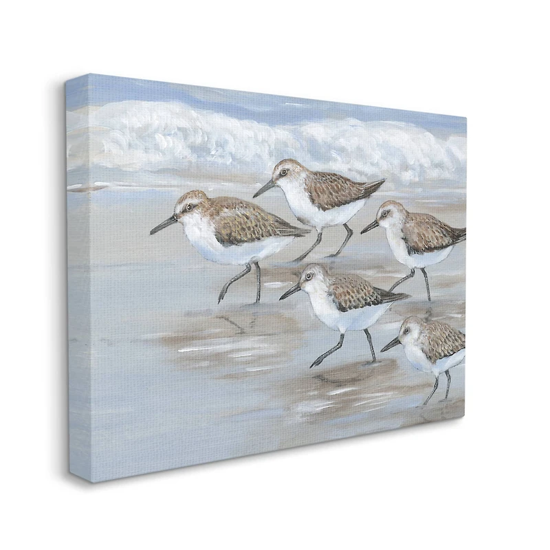 Stupell Industries Sandpiper Bird Flock Marching Beach Coast Waves Canvas Wall Art