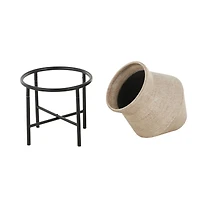 20" Beige Metal Wide Vase with Black Metal Stands