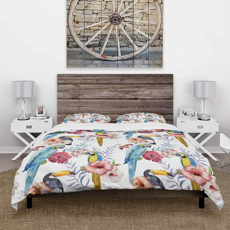 Designart 'Parrots, Hibiscus and Toucan' Animals Bedding Set